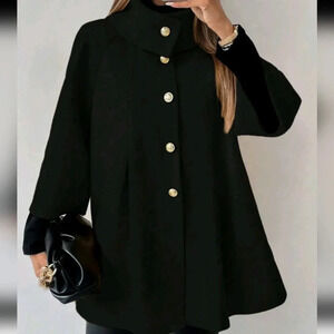 Women's Solid Color Raglan Sleeve Long Sleeve Single-Breasted Loose Elegant Coat